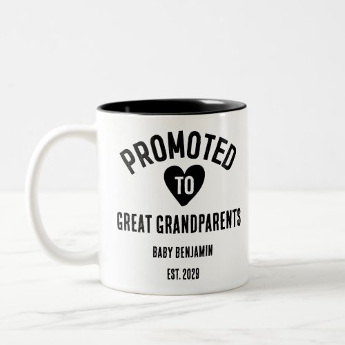 Promoted to Great Grandparents Personalized Name Two_Tone Coffee Mug
