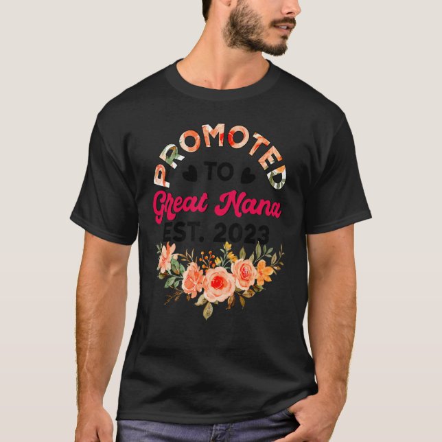 Promoted To Great Nana Est 2023  Floral T-Shirt (Front)