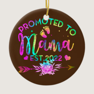 Promoted To Mama Est 2022 Floral Tie Dye New Mom Ceramic Ornament