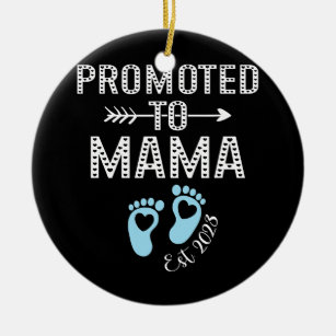 Promoted To Mama Est 2023 First Time New Mom Dad  Ceramic Ornament