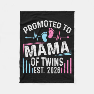 Promoted To Mama Of Twins Est 2026 Baby Shower Vin Fleece Blanket