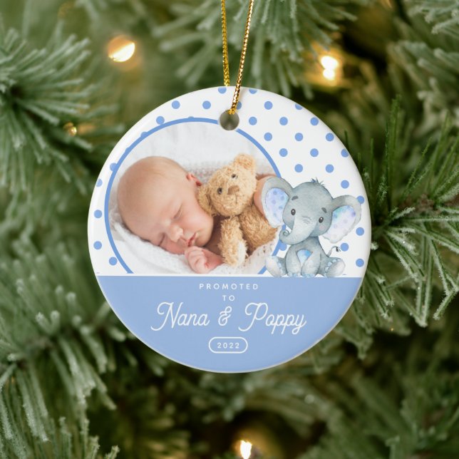 Promoted to Nana & Poppy Baby Boy Photo  Ceramic Ornament (Tree)