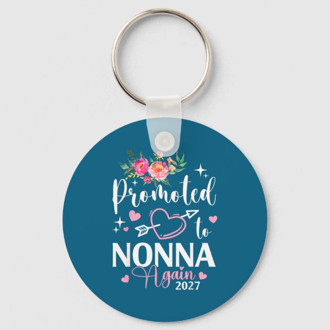 Promoted To Nonna Again Est 2027 Flower Heart  Keychain (Front)