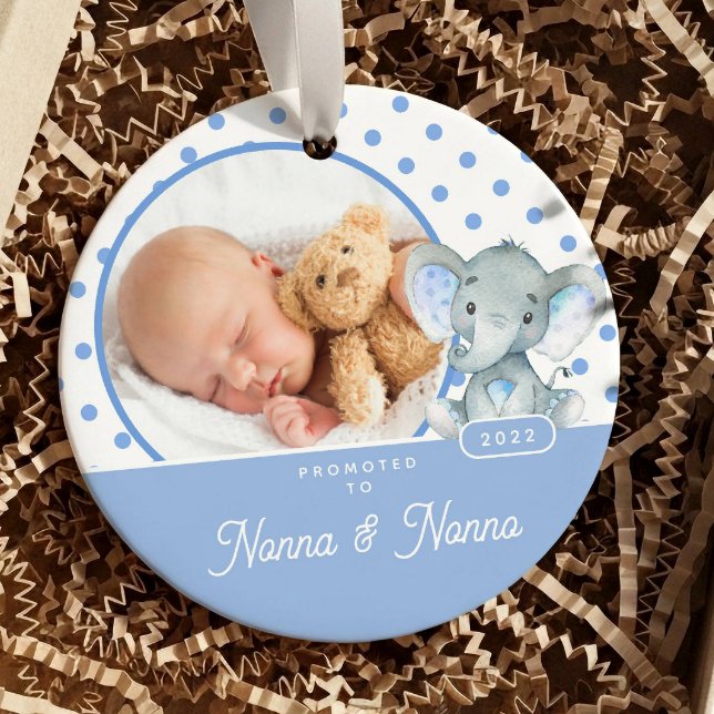 Promoted to Nonna Nonno Baby Boy Photo Ceramic Ornament (Creator Uploaded)