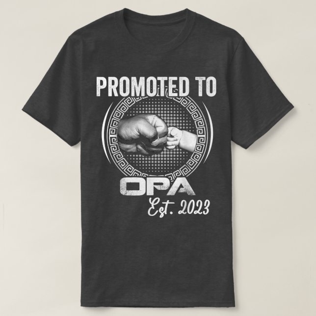 Promoted to Opa Est 2023 Funny Pregnancy Announcem T-Shirt (Design Front)