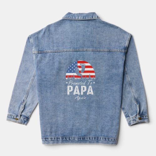 Promoted To Papa Again 2024 US Flag Fathers Day  Denim Jacket