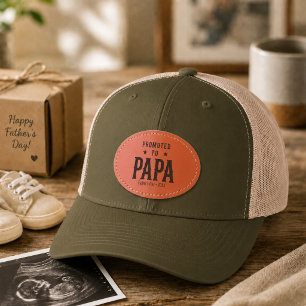 Promoted to Papa Fathers Day Pregnancy Leather Patch Hat