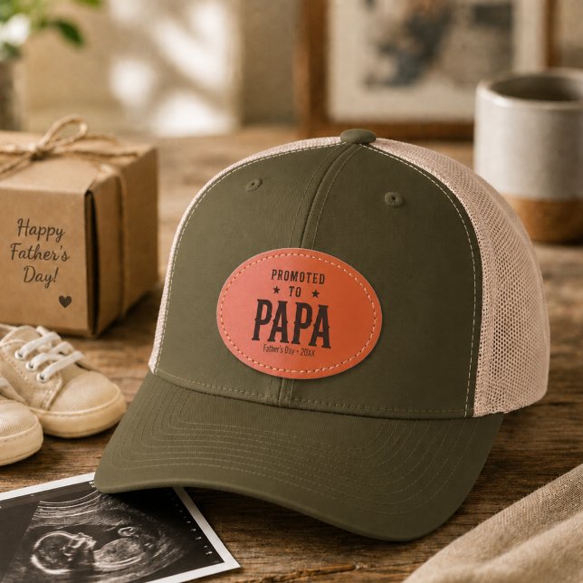 Promoted to Papa Fathers Day Pregnancy Leather Patch Hat (Promoted to Papa Fathers Day Pregnancy Leather Patch Hat)