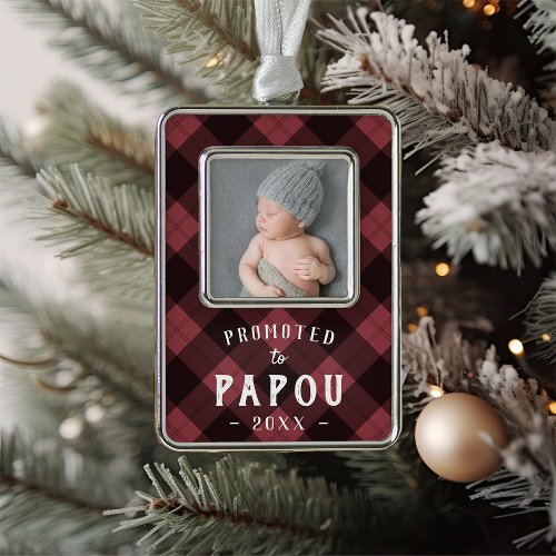 Promoted to Papou  Baby Photo Grandpa Christmas Ornament
