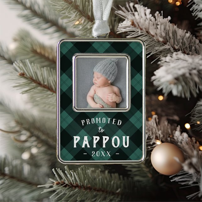 Promoted to Pappou | Baby Photo Grandpa Christmas Ornament (Creator Uploaded)
