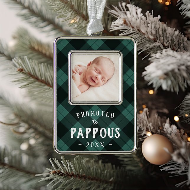 Promoted to Pappous | Baby Photo Grandpa Christmas Ornament (Creator Uploaded)
