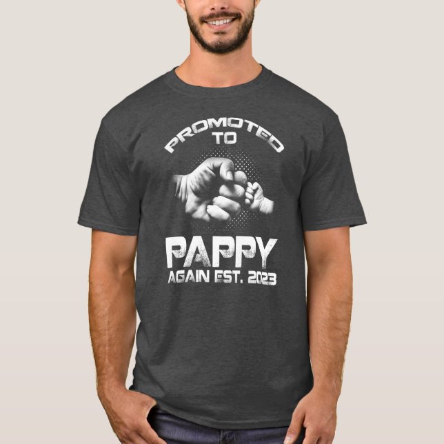 Promoted To Pappy Again Est 2023 Funny Fathers T-Shirt (Front)