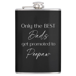 Promoted to Peepaw Grandpa Gift Black & White Flask