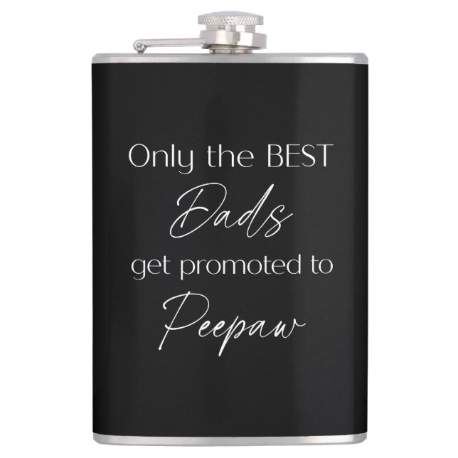 Promoted to Peepaw | Grandpa Gift Black & White Flask (Front)