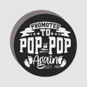 Promoted To Pop Pop Again Est 2024 Funny Grandpa Car Magnet