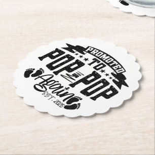 Promoted To Pop Pop Again Est 2024 Funny Grandpa Paper Coaster