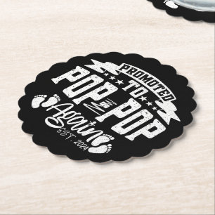 Promoted To Pop Pop Again Est 2024 Funny Grandpa Paper Coaster
