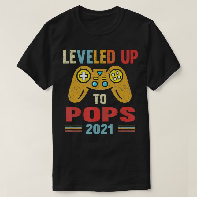 Promoted To Pops EST 2021 Leveled Up To Grandpa  T-Shirt (Design Front)