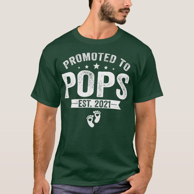 Promoted To Pops Est 2021 Tee Retro Fathers Day (Front)