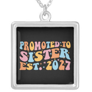 Promoted To Sister Est 2027 Big Sister Silver Plated Necklace