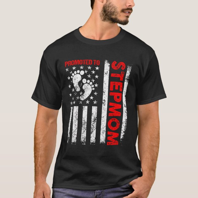 Promoted To Stepmom Usa Flag Mother'S Day First Ti T-Shirt (Front)