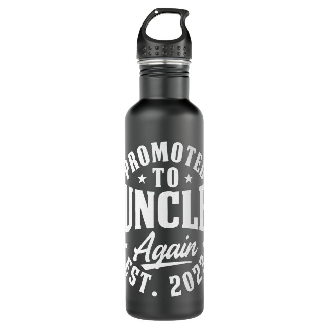 Promoted to Uncle Again 2023 Pregnancy Announcemen Stainless Steel Water Bottle (Front)