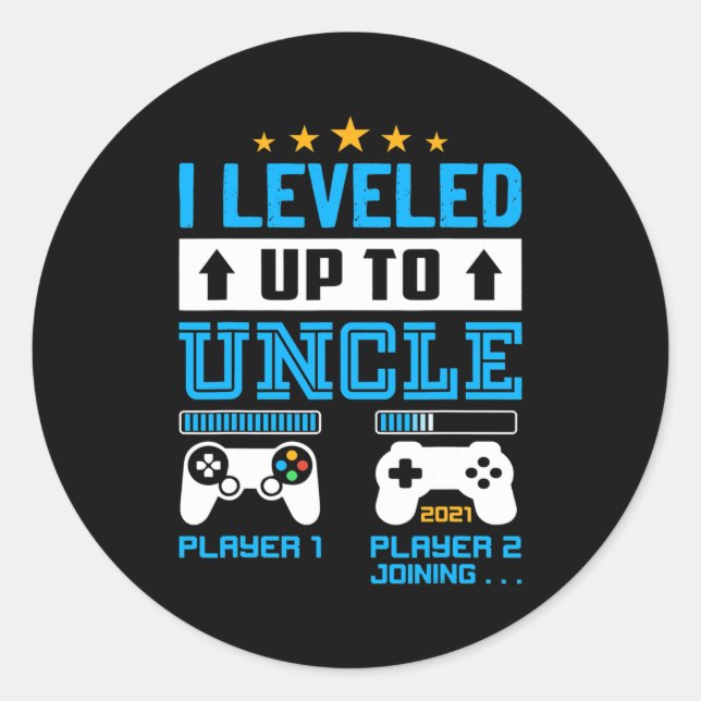 Promoted To Uncle EST 2021 I Leveled Up To Uncle Classic Round Sticker (Front)