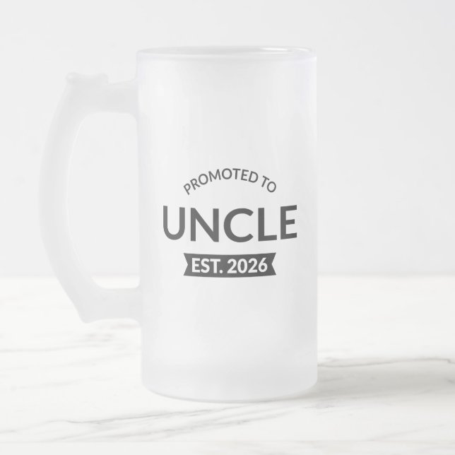 Promoted To Uncle Est. 2026 II Frosted Glass Beer Mug (Left)