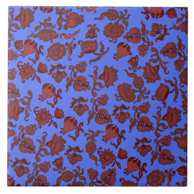 Promotion Flowers Bohemian Chic Floral Boho Blue Ceramic Tile (Front)