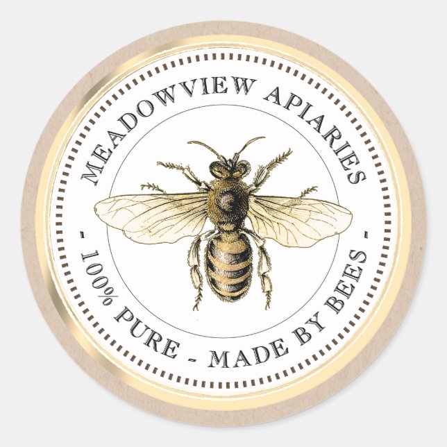 Promotional Apiary Product Label Honey Gold Bee (Front)