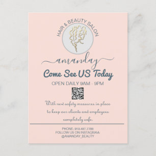 Promotional Be Safe Logo Hairdresser QR Code Rose Announcement Postcard