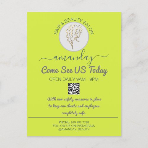 Promotional Be Safe Logo Hairdresser QR Codes Anno Announcement Postcard