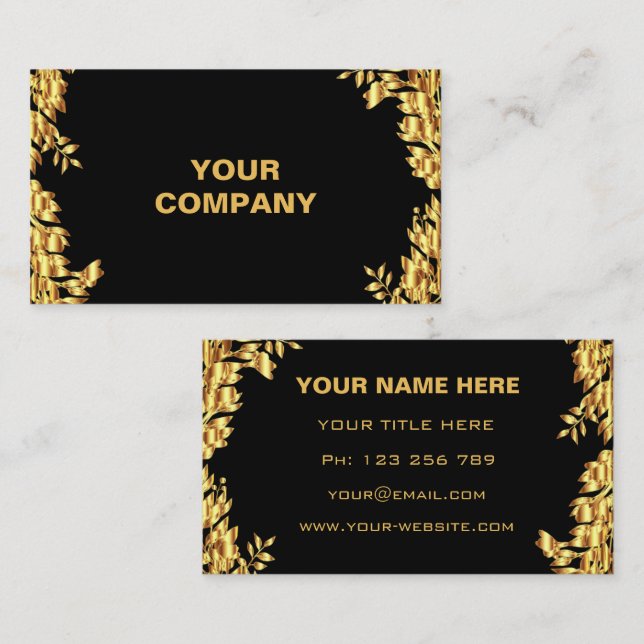 Promotional Black and Gold Business Cards Example (Front/Back)