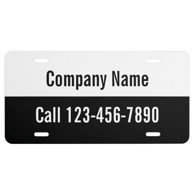 Promotional Black and White Business Name & Phone License Plate (Front)