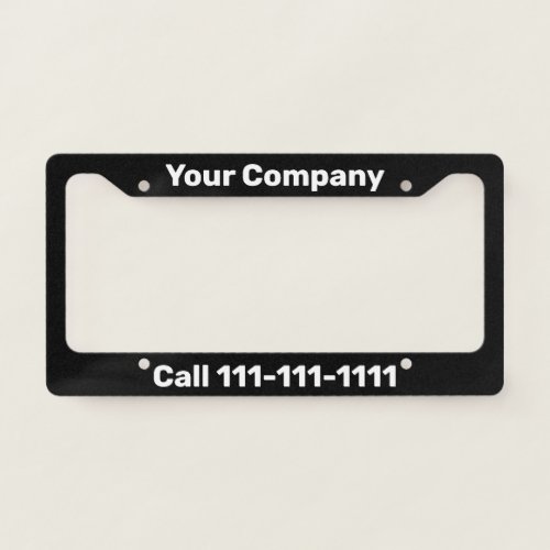Promotional Black and White Company Ad License Plate Frame