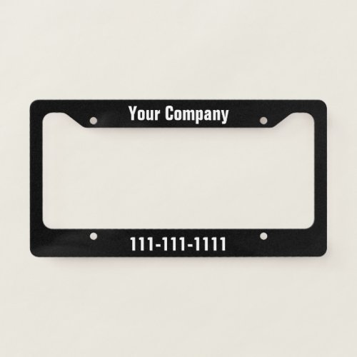 Promotional Black and White Company Name Text License Plate Frame