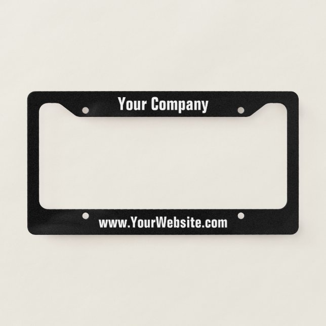 Promotional Black and White Company Name & Website License Plate Frame (Front)
