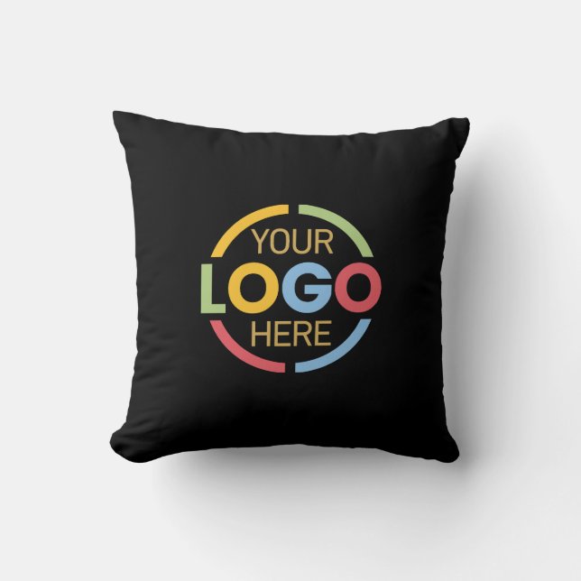 Promotional Black Company Business Logo Branded Throw Pillow (Front)