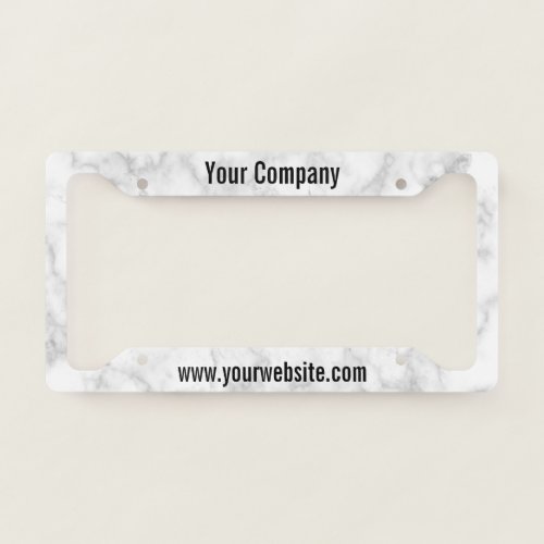 Promotional Black Text Faux Marble Company Ad License Plate Frame