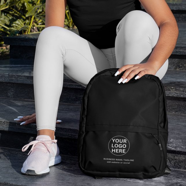 Promotional Black & White Business Logo Text Brand Printed Backpack (Creator Uploaded)