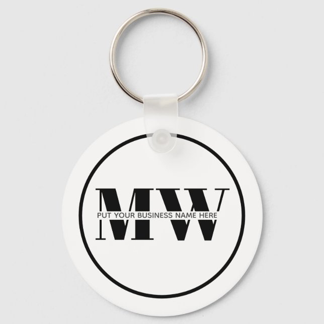 Promotional Black & White Business Monogram Logo Keychain (Front)