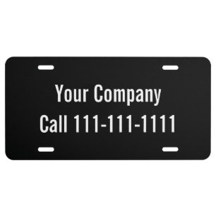 Promotional Black White Company Name & Phone  License Plate