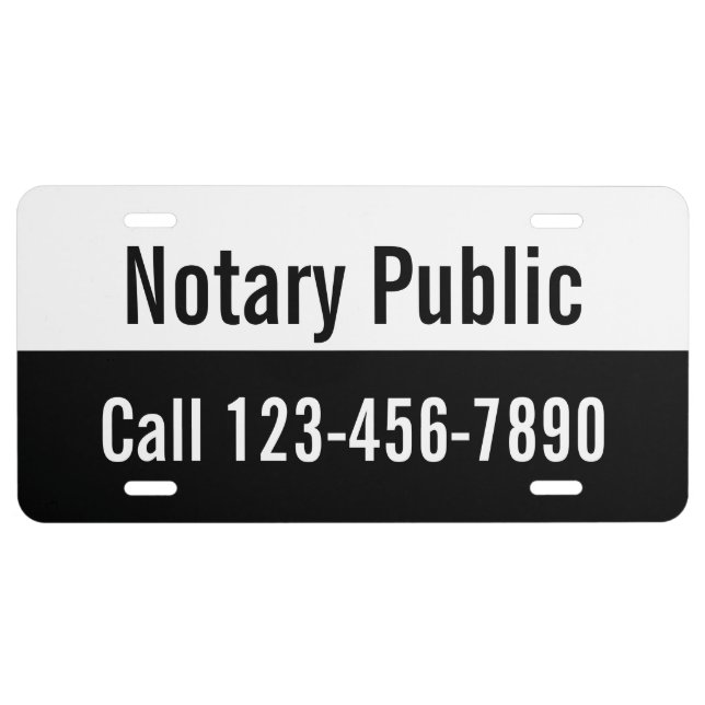 Promotional Black & White Notary Public License Plate (Front)