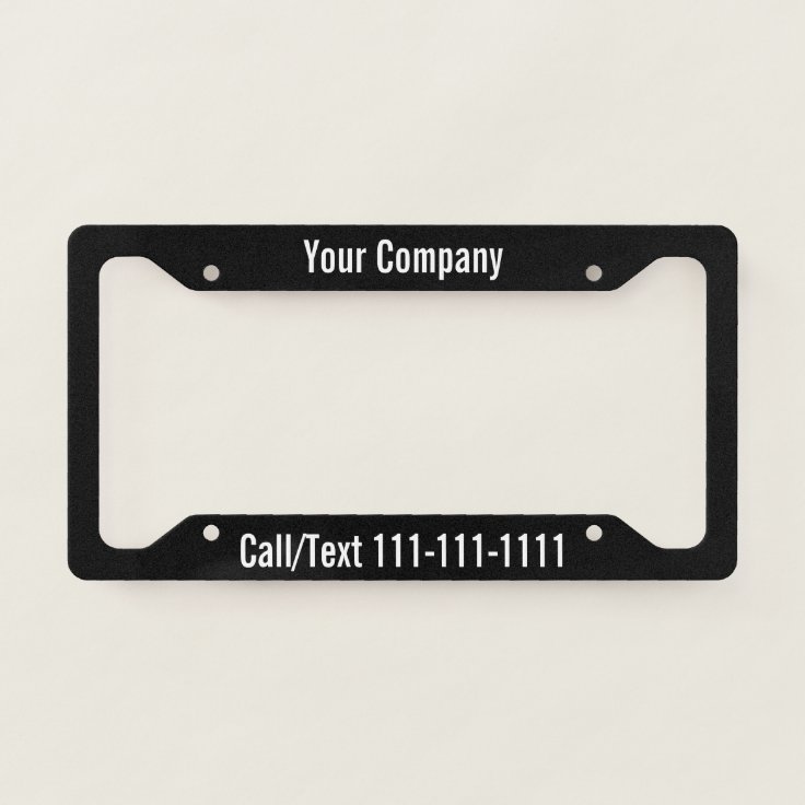 Promotional Black with White Text Template License Plate Frame | Zazzle