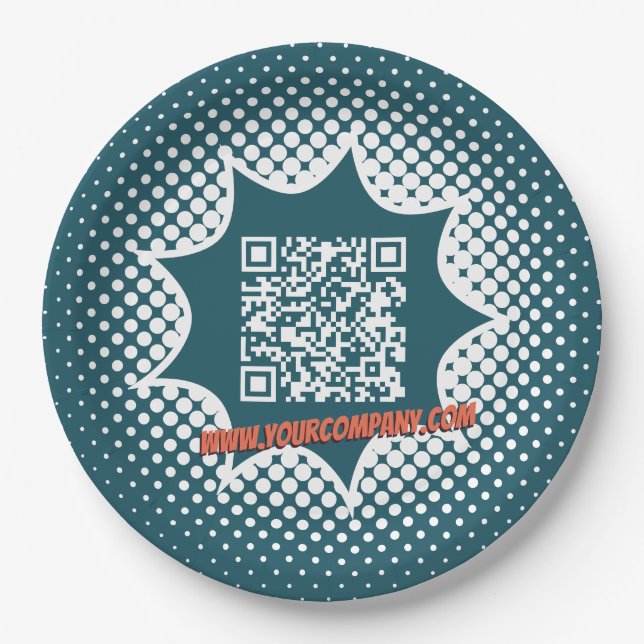 Promotional Blue QR-Code Cleaning Service  Paper Plates (Front)