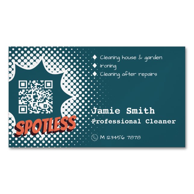 Promotional Blue Spotless Home Cleaning Business Card Magnet (Front)
