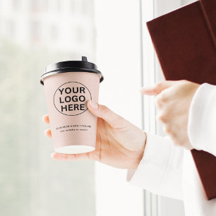 Promotional Blush Pink Business Logo & Text  Paper Cups