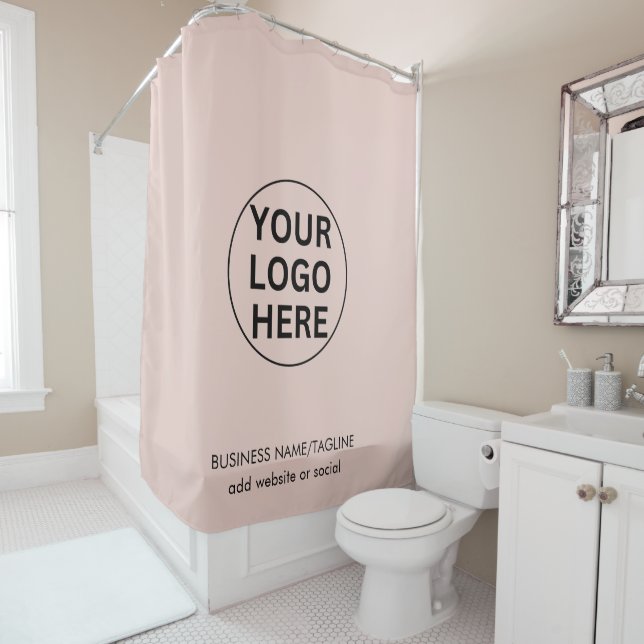Promotional Blush Pink Business Logo & Text Shower Curtain (In Situ)