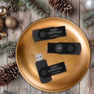 Promotional Business Black & White Merry Christmas Flash Drive