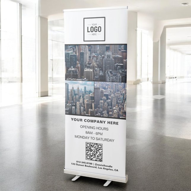 Promotional Business Logo 3 Photo QR Code Retractable Banner (Creator Uploaded)